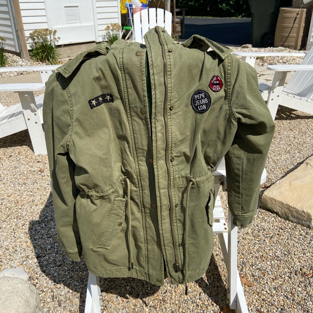 Girls Size 12 Pepe Jeans NWT khaki long army coat